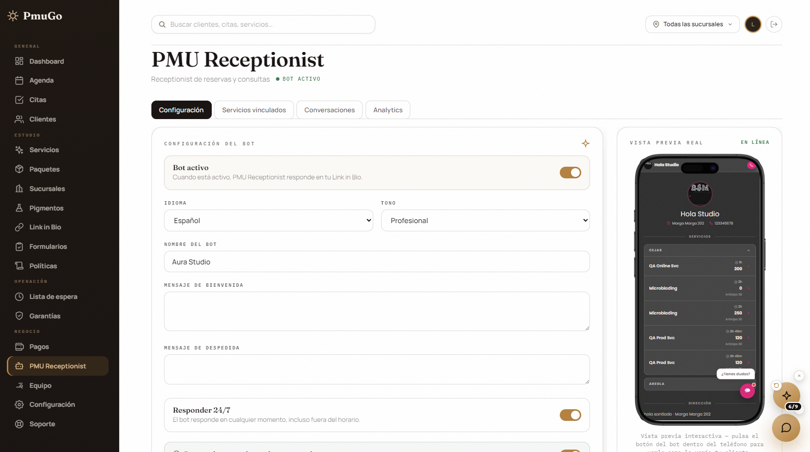 Recepcionista IA especializado en PMU